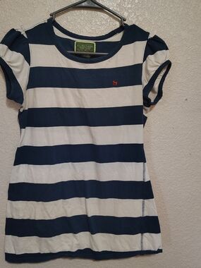 U.S. Polo Assn. Navy and White Horizontal Stripe Tee with Red Logo